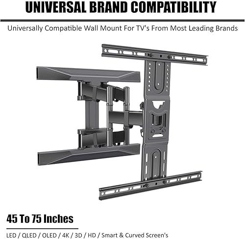 Miniatura 2 de ETHU Soporte de pared para TV de movimiento completo para televisores LED LCD OLED de 40 a 75 pulgadas con curva plana de hasta 100 libras, soporte