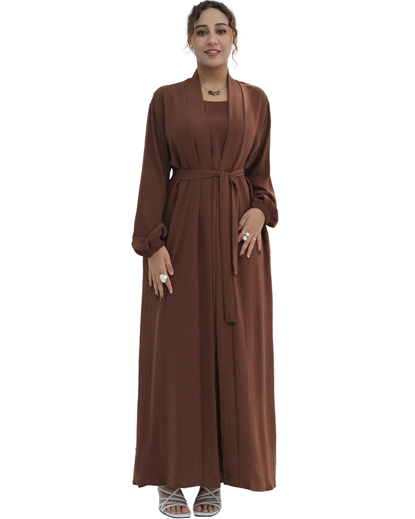 Women's Muslim Dress Two Pieces Set Islamic Prayer Abaya Modest Solid Color Muslim Outfits