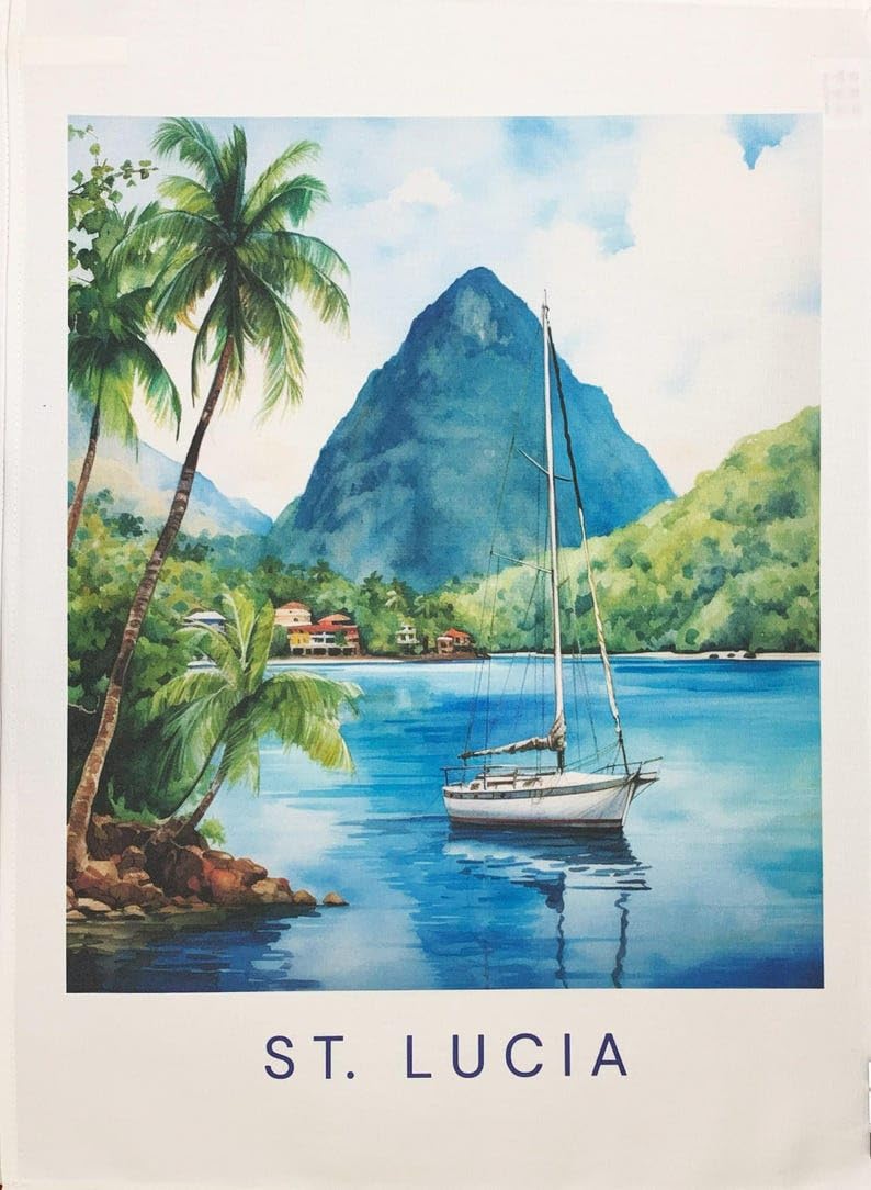 Half A Donkey White St Lucia And The Pitons - Large Cotton Tea Towel