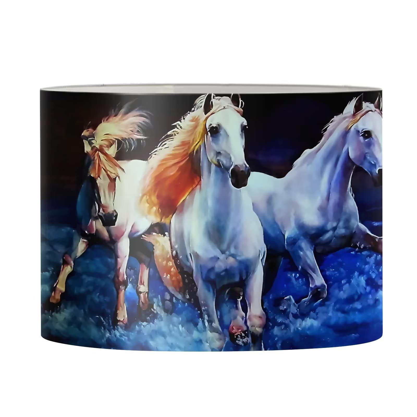 Suhoaziia Running White Horses Round Shaped Lampshade, Women Men's Family Lamp Shade for Farmhouse, Office, Home Decor