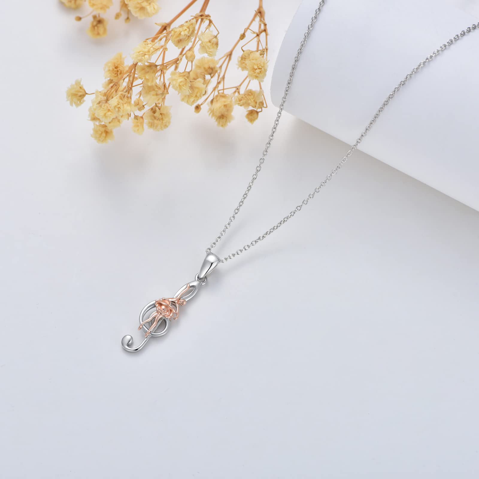 PROESS Music Note Necklace 925 Sterling Silver Piano/Dancer Ballerina Treble Clef Pendant Musical Jewelry Gifts for Women Girls