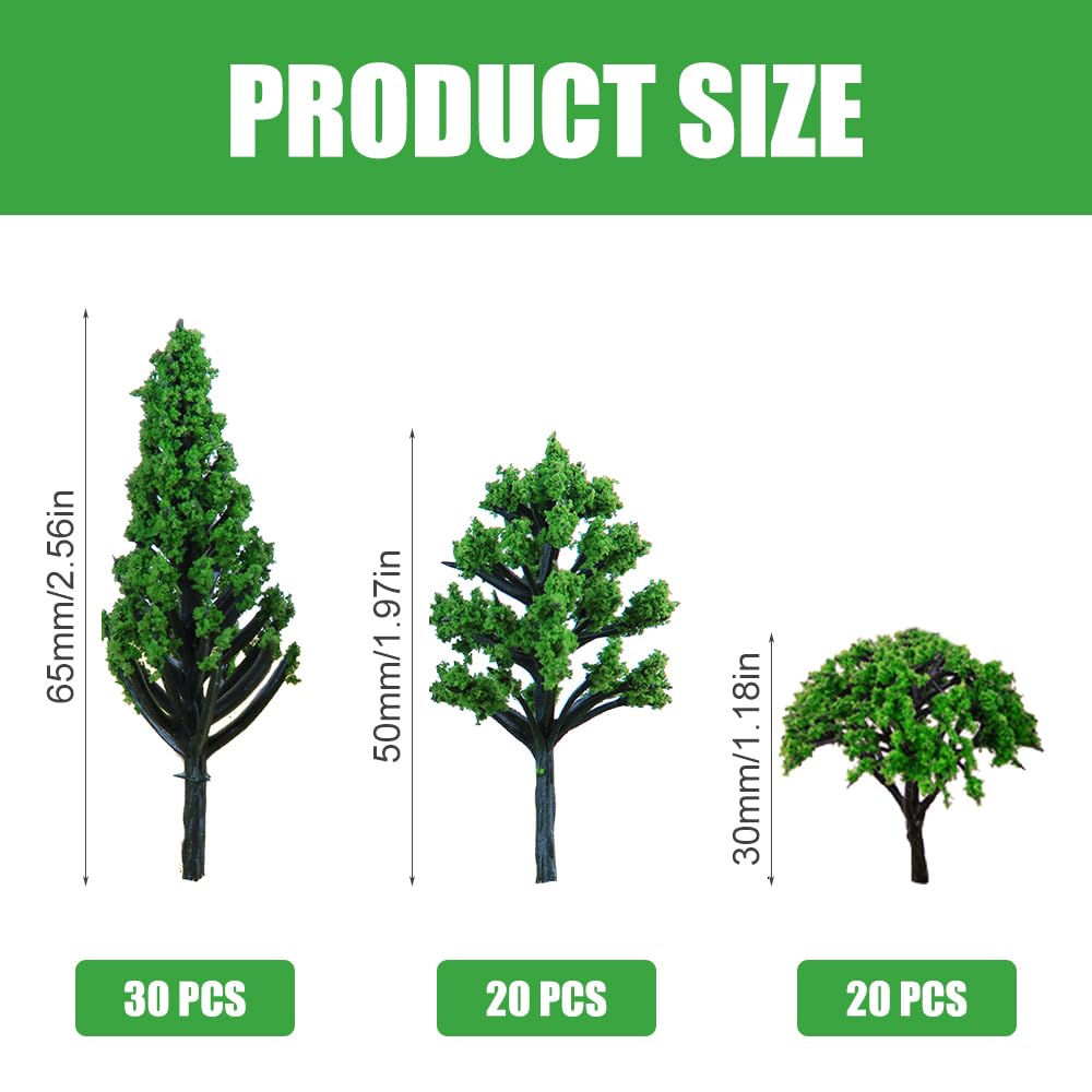 XEERUN 70pcs Mixed Model Trees, Landscape Model Diorama Trees Mixed, Railway Trees Natural Green 1.5-2.4 inch Model Trees Mixed Miniature Landscape Trees for DIY Train Railways Scenery Landscape - Image 3
