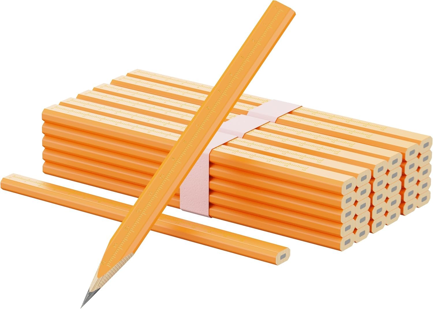 25 Pack Carpenter Pencils with Ruler - Flat Yellow Octagonal Woodworking Pencils for Construction, Marking, Framing - Hard HB Graphite — Amazon image 7