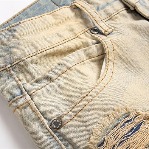 Men's Denim Jeans, Slim Fit Punk Stretch Jeans, Vintage Ripped Zipper Style, Multi-Pocket Design,322