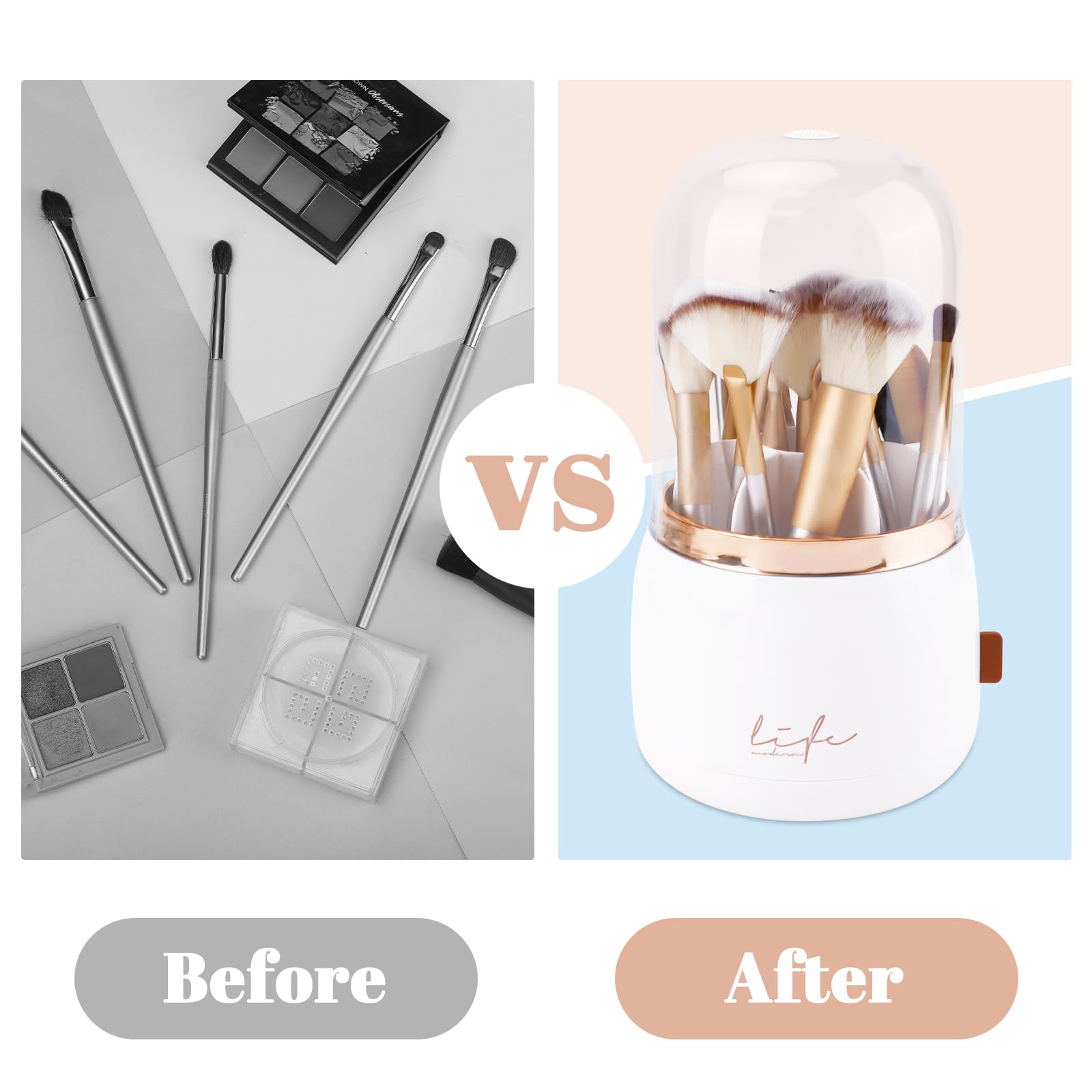 Organizer Pennelli Trucco Girevole - Portapennelli Trasparente Antipolvere Con Coperchio - Foto 3