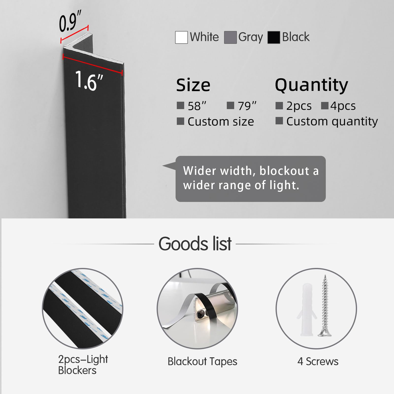 Snapklik.com : ZSTARR PVC Light Gap Blockers 79in Blackout Light ...