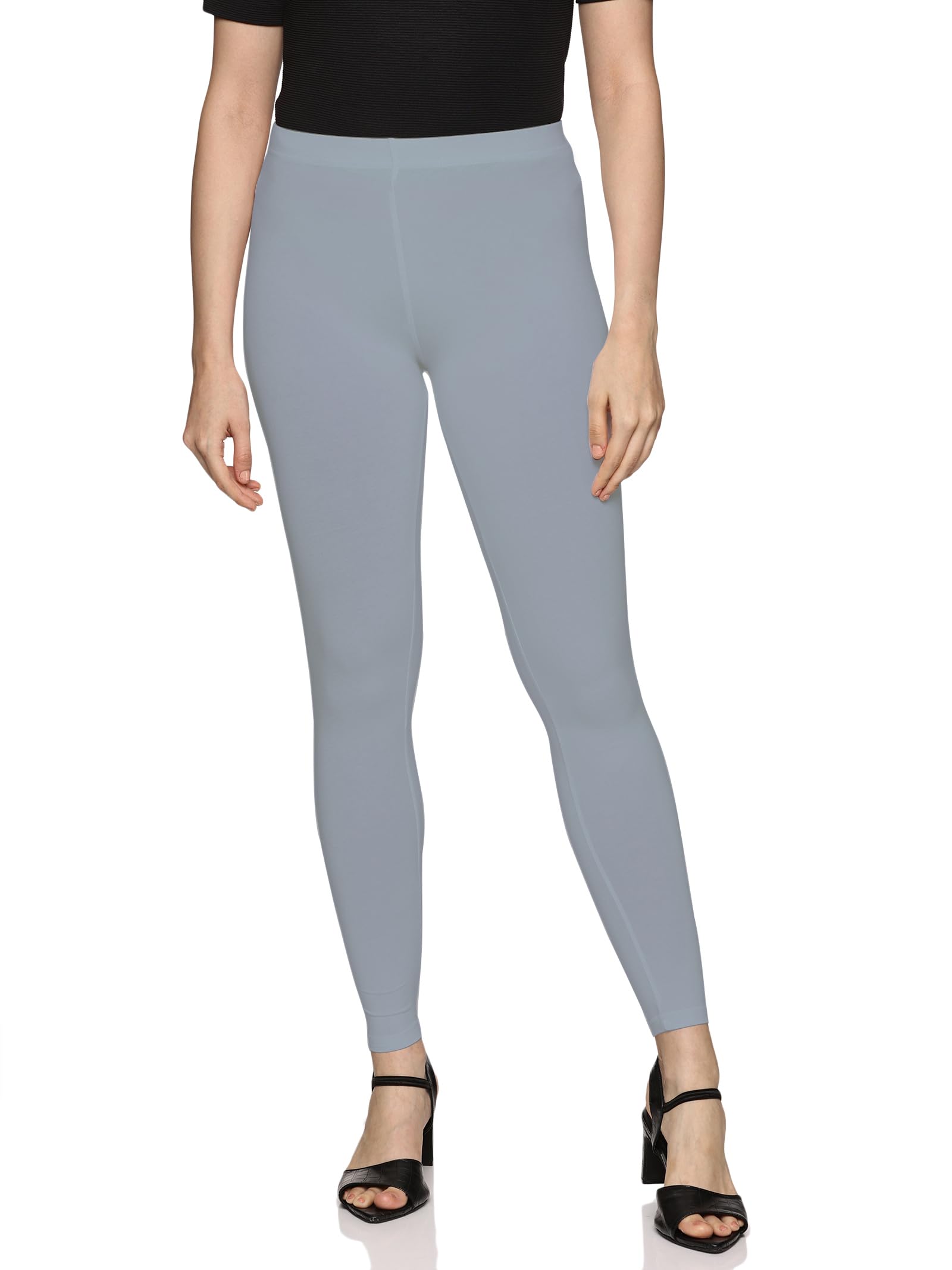 Mid Rise Slim Fit Grey Leggings for Women Ankle Length-image-1