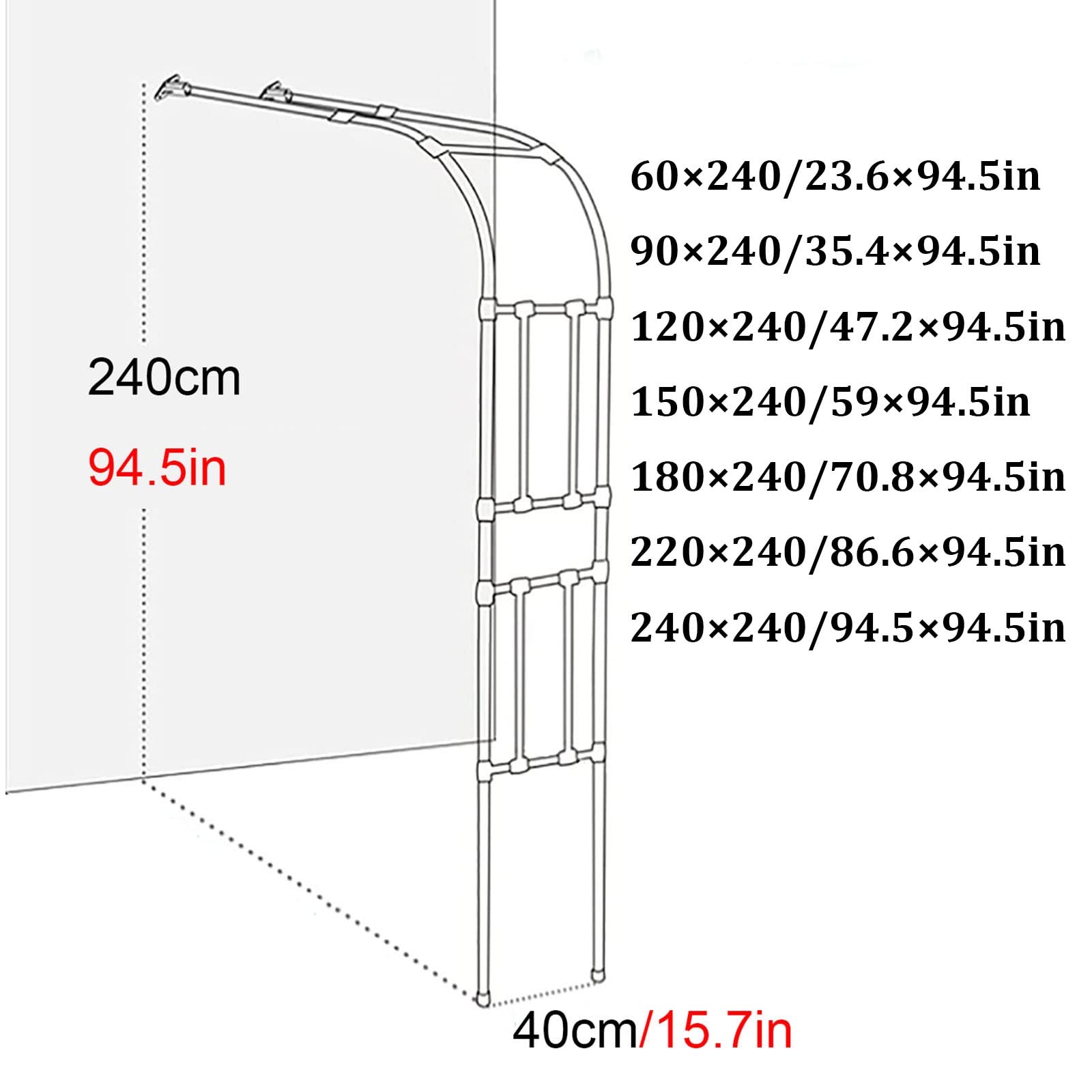 60 cm 240 cm regulowana kratka łukowa do planów wspinaczkowych altana na podwórko i wystrój Paio (czarna 60 cm)