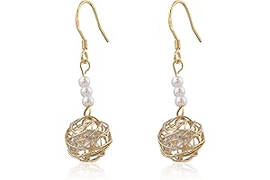 14K Gold Plated Filigree Ball Drop Dangle Earrings with Pearl & Diamond