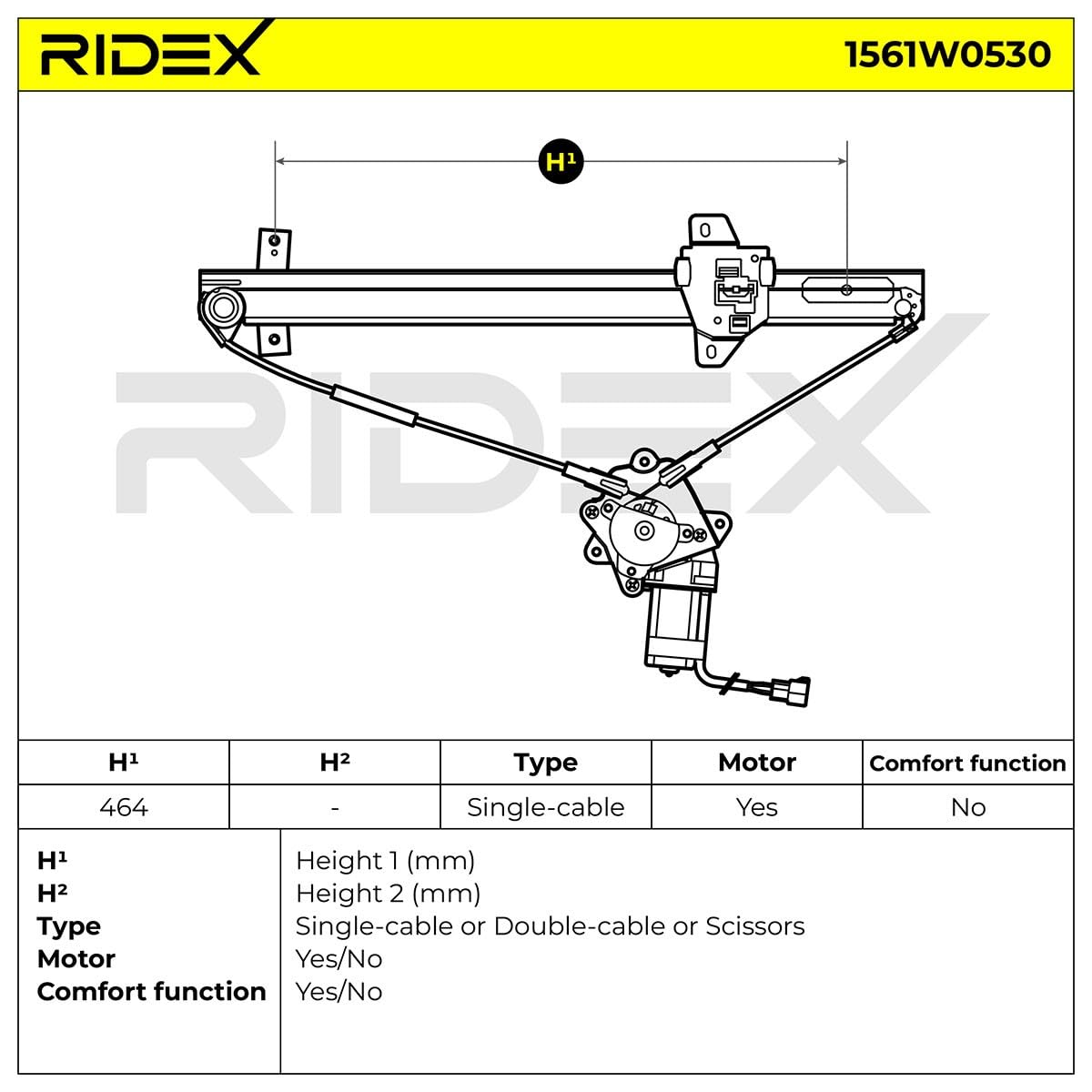 RIDEX 1561W0530 Elevalunas eléctrico Izquierda con electromotor Compatible con SUZUKI VITARA Cabrio ET, TA