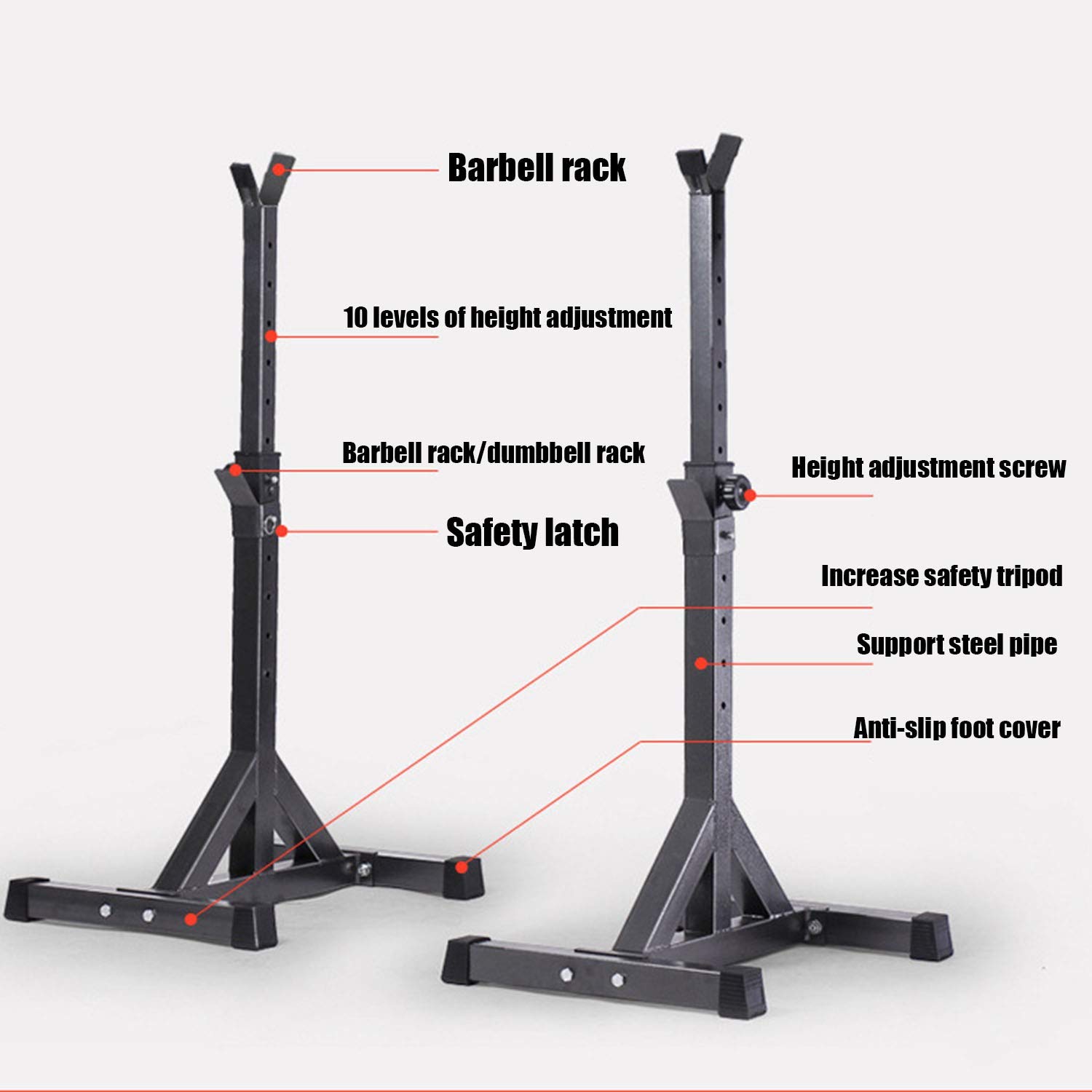 Soporte Ajustable para Sentadillas Multifuncional Rack de sentadillas,Altura Regulable Entre 97-146cm Barra Pesas Estante MAX 250Kg, para Gimnasio en Casa