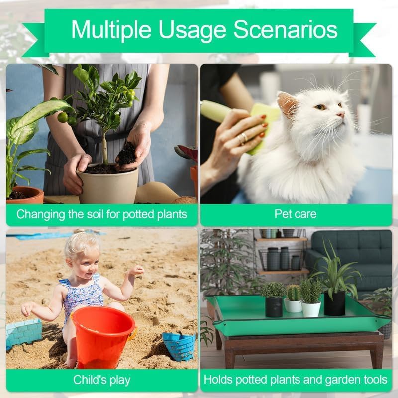Image of Gardening Mat for Plant Transplanting and Mess Control Thickened Waterproof Potting Tray Succulent Potting Mat Portable Gardening Mat Plant Gifts for Women Men, (Green, 75x75 cm)