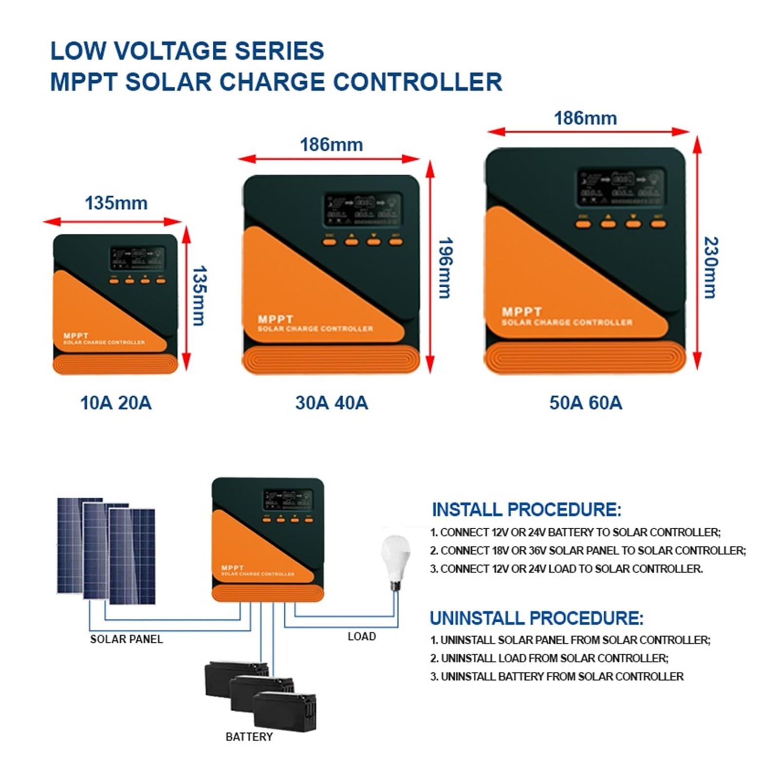 Regulator Ładowania Słonecznego MPPT 60A 50A 40A 30A 20A 10A Panel Słoneczny 12V 24V Akumulator PV Wejście 100VOC(MPPT 40A)