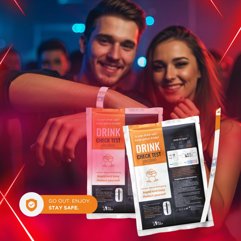 10x Braccialetto Rilevatore di Droghe per Bevande – Test Antidroga Monouso per GHB e Ketamina – KIT 10 Braccialetti di Sicurezza per Rilevamento Droghe in Locali, Feste, Festival