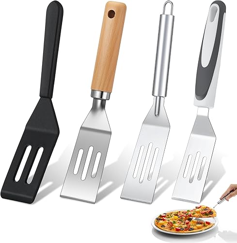 CHENGU 4 piezas de mini brownies para servir, espátula antiadherente de acero inoxidable para servir galletas, espátula ranurada para cortar y