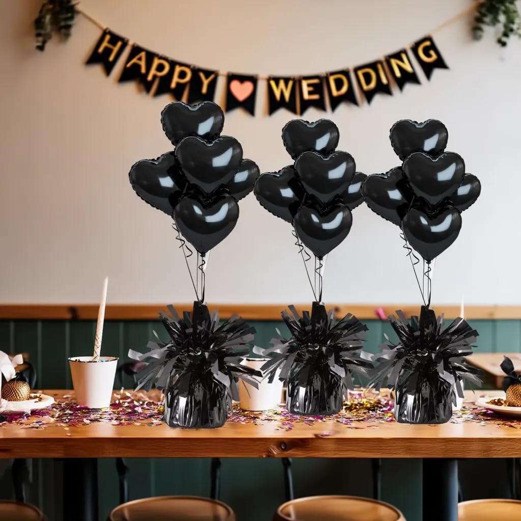 Obciążniki balonowe, 24 sztuki, folia aluminiowa, odpowiednie na przyjęcia urodzinowe, spotkania, wesela, kolacje i inne okazje, waga 0,16 kg (czarna)