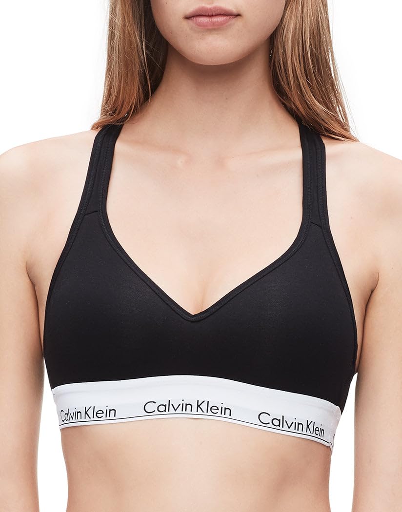 Calvin Klein Women's Modern Cotton Lightly Lined Wireless Non-paded Bralette, Black, Large