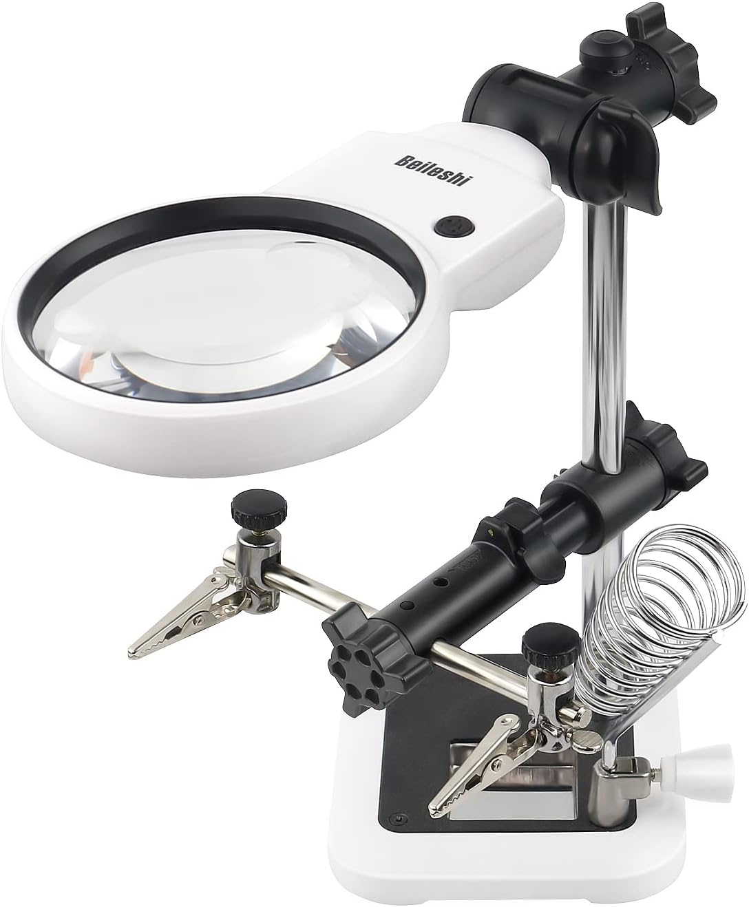 Beileshi 3.5X 5.25x Magnifier Station Auxiliary Clamp and Alligator Clips Magnifying Glass Stand with Switchable Cold and Warm Light LED
