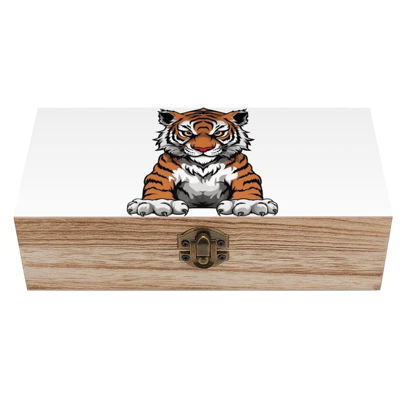 Wooden Storage Box Tiger Head with Raised Paws Wood Gift Box with Hinged Lid Vintage Decorative Jewelry Boxes Memory Box for Jewelry Art Hobbies Home Storage Treasure Keepsake Gift 7.9''x3.9''x2.3''