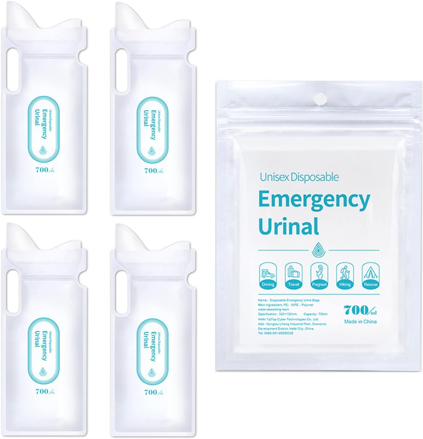 XPOOP Portable Pee Bags 4PCS Disposable Urine Bags, 700ml Portable Pee