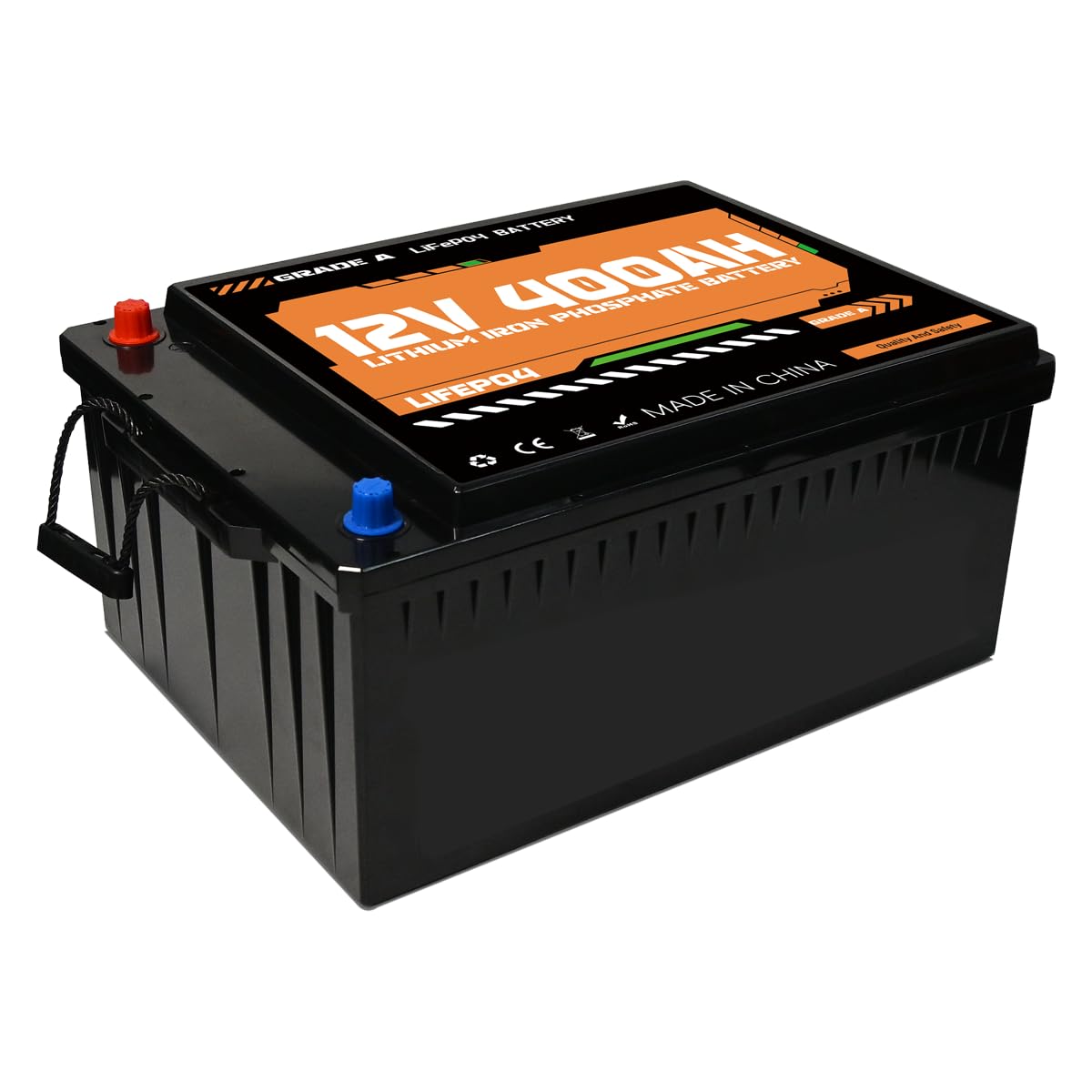 Batería LiFePO4 12 V (12,8 V) 400 Ah 5,12 kWh, BMS 200 A, Bluetooth, 8000 ciclos, hasta 4 baterías en serie, para solar y almacenamiento de energía