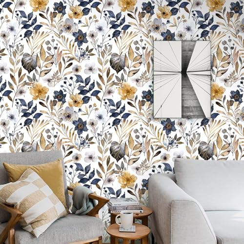 OFZVEO Self Adhesive Wallpaper 44.5×300cm Floral Peel and Stick Wallpaper Leaf Flower Stick on Wallpaper for Living Room Bedroom Kitchen Wall Cabinets Decor Worktop Vinyl Covering (Floral 10)