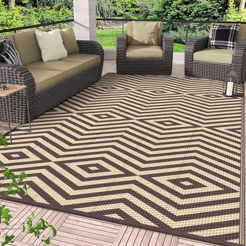 Image of GENIMO Outdoor Rug, Waterproof Plastic Rugs for Patio, 6'x9' Mocha Beige