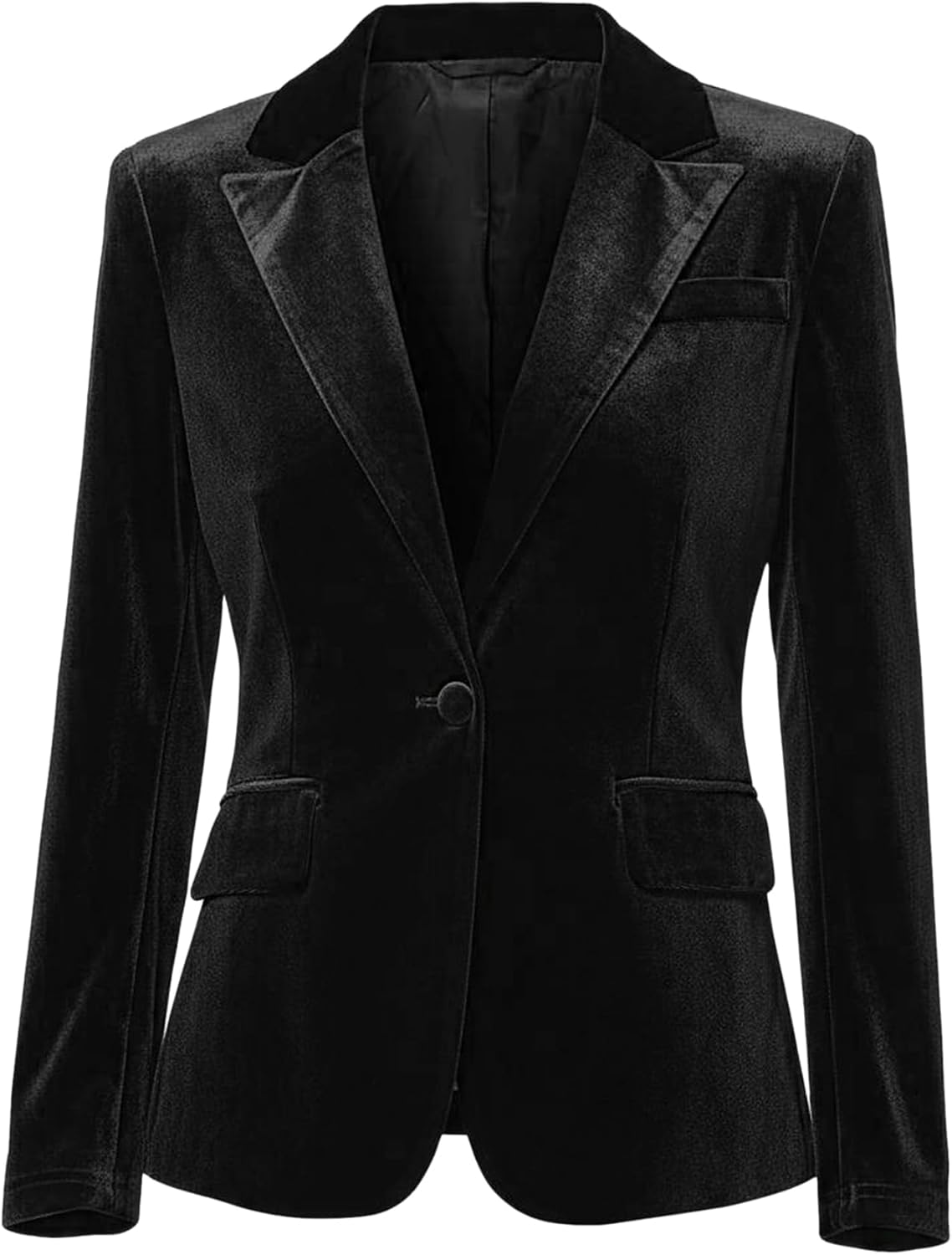 Allegra K Velvet Blazer for Women's Spring 2026 Notched Lapel Long Sleeve One Button Dressy Office Blazers