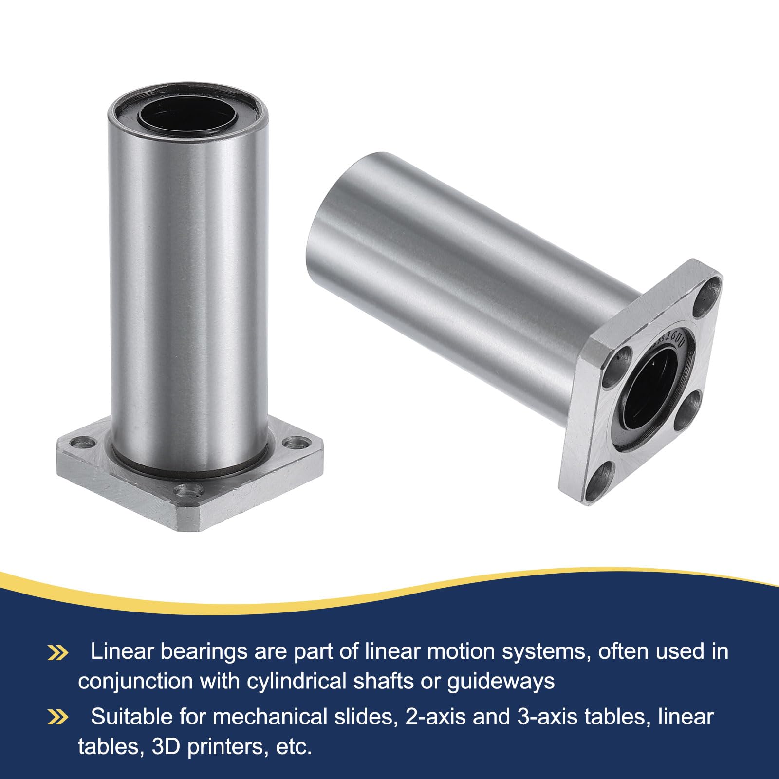 QUARKZMAN LMK16LUU Linearkugellager 16mm Bohrung 28mm Außendurchmesser 70mm Länge Runde Flansch vernickelt mit Schrauben für CNC Maschine 3D Drucker 2 Stück