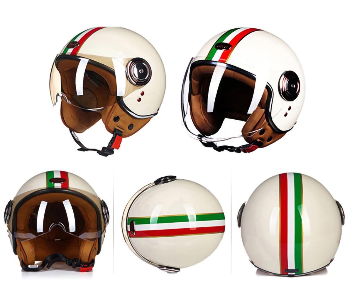 Casco Moto Vintage Casco Jet para Moto Vespa con Visera Solar Cruiser Scooter Motocicleta Medio Casco Cascos Ciclomotor Aprobados por Dot/ECE para Adultos,Hombres Y Mujeres C,M