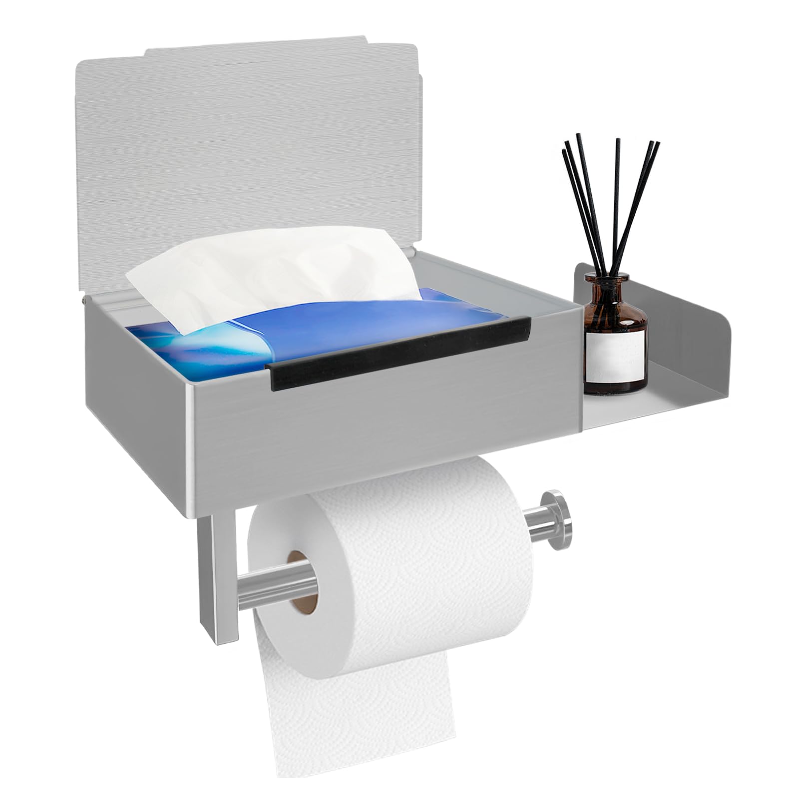 Toilettenpapierhalter Mit Smartphone-Ablage – Silber, Edelstahl, Selbstklebend Oder Bohren, Inkl. 3M-Klebestreifen