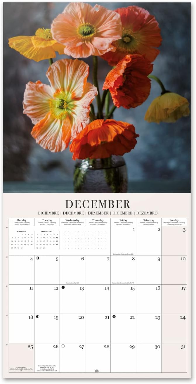 Grupo Erik Flowers Wall Calendar 2023 12' X 12' FSC| 12 Month Planner | Square Wall Calendar 2023 | Family Planner Calendar 2023 | Flowers Calendar 2023 | + 4 Bonus Months