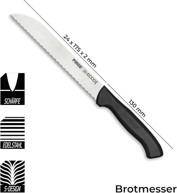 Pirge Ekmek Bıçağı Ecco 38024 17,5cm Siyah