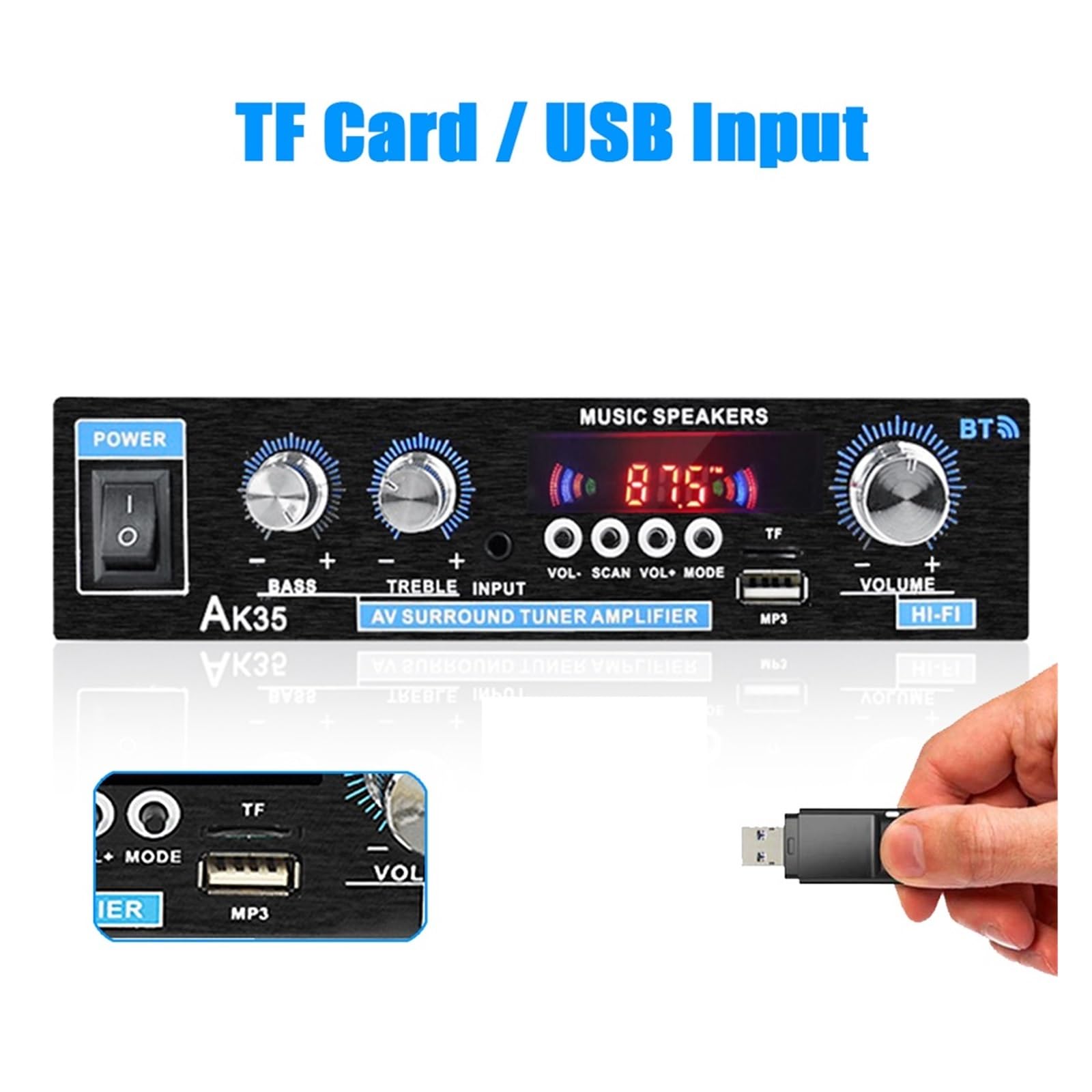 Amplificatore di potenza stereo HiFi Bluetooth AK35 da 1 PC con ingresso USB TF RCA AUX + telecomando