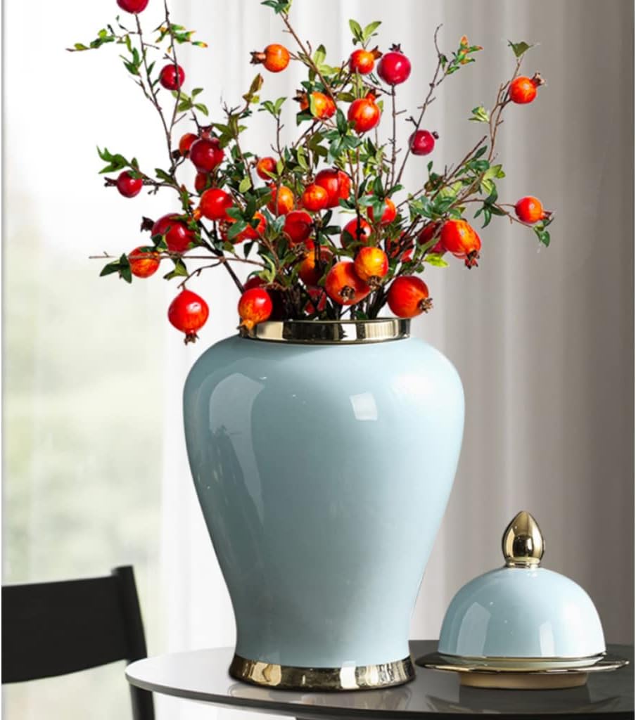 ZHOUXIAO Traditional Handmade Chinese Ceramic Ginger Jar with Lid and Gold Trim, Porcelain Temple Jar with Lid, Decorative Vase for Home Decor, Tea Cans, Storage Jars Pink-L