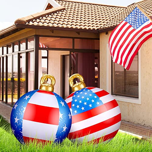Jetec 2 Pcs Led 24 Inch Giant Patriotic Inflatable 4Th Of July Ball Ornaments Pvc Independence Day Light Up Outdoor Inflatables Decorations For Memorial Day Yard Lawn Garden Porch Pool Tree Decoration #TOP2