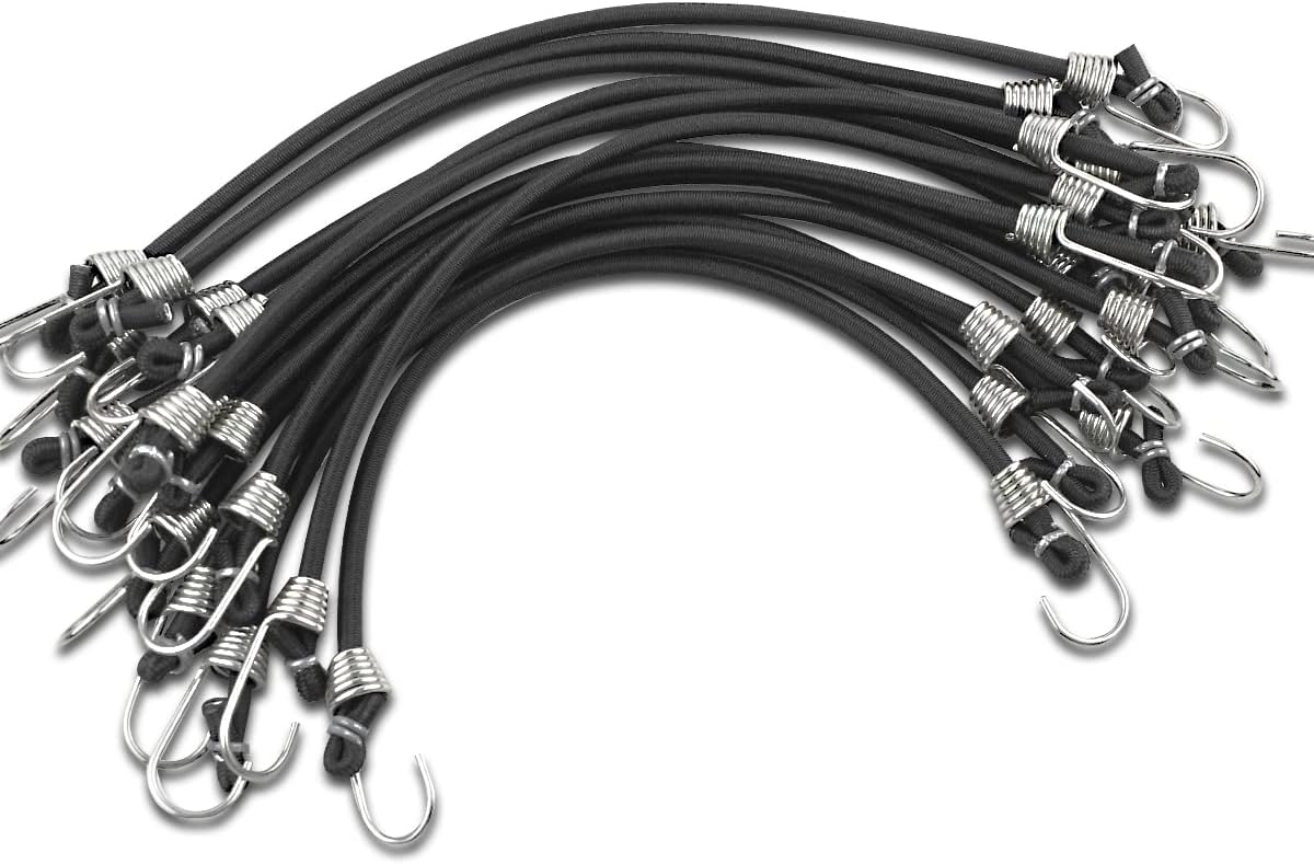 15 Pack Heavy Duty Bungee Cords with Hooks 11 Inch Mini Rubber Bungee Cord Elastic Bungee Straps for Outdoor Camping Small Stretchy Cord for Luggage Roof Racks Tents Tarps Bikes Car Rvs (Black)