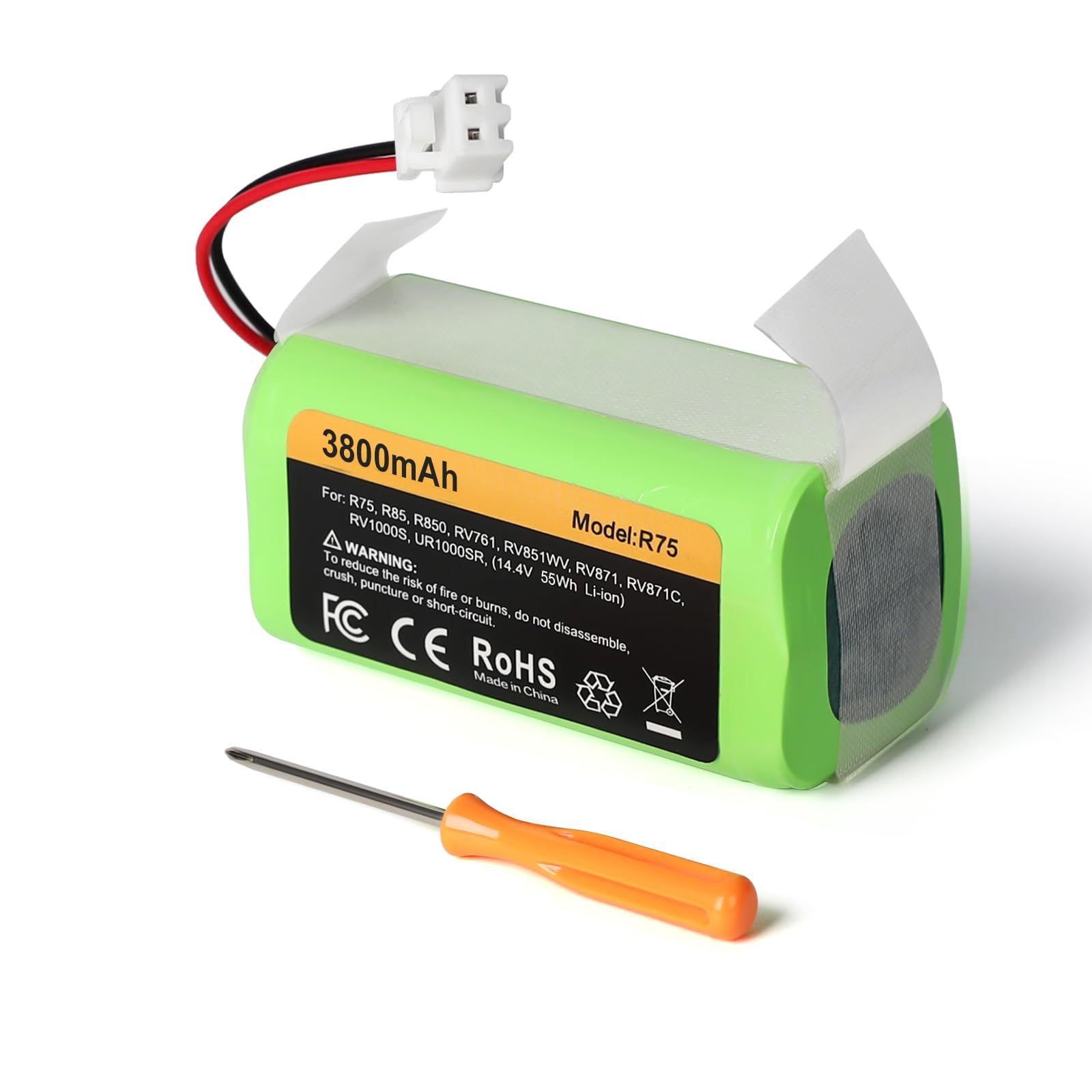 3800mAh RVBAT850 Replacement Battery (2-Prong) for Shark Ion Robot Vacuums, Compatible with R75, R85, RV761, RV850C, RV1000S, RV700_N, UR1000SR — 1 Pack