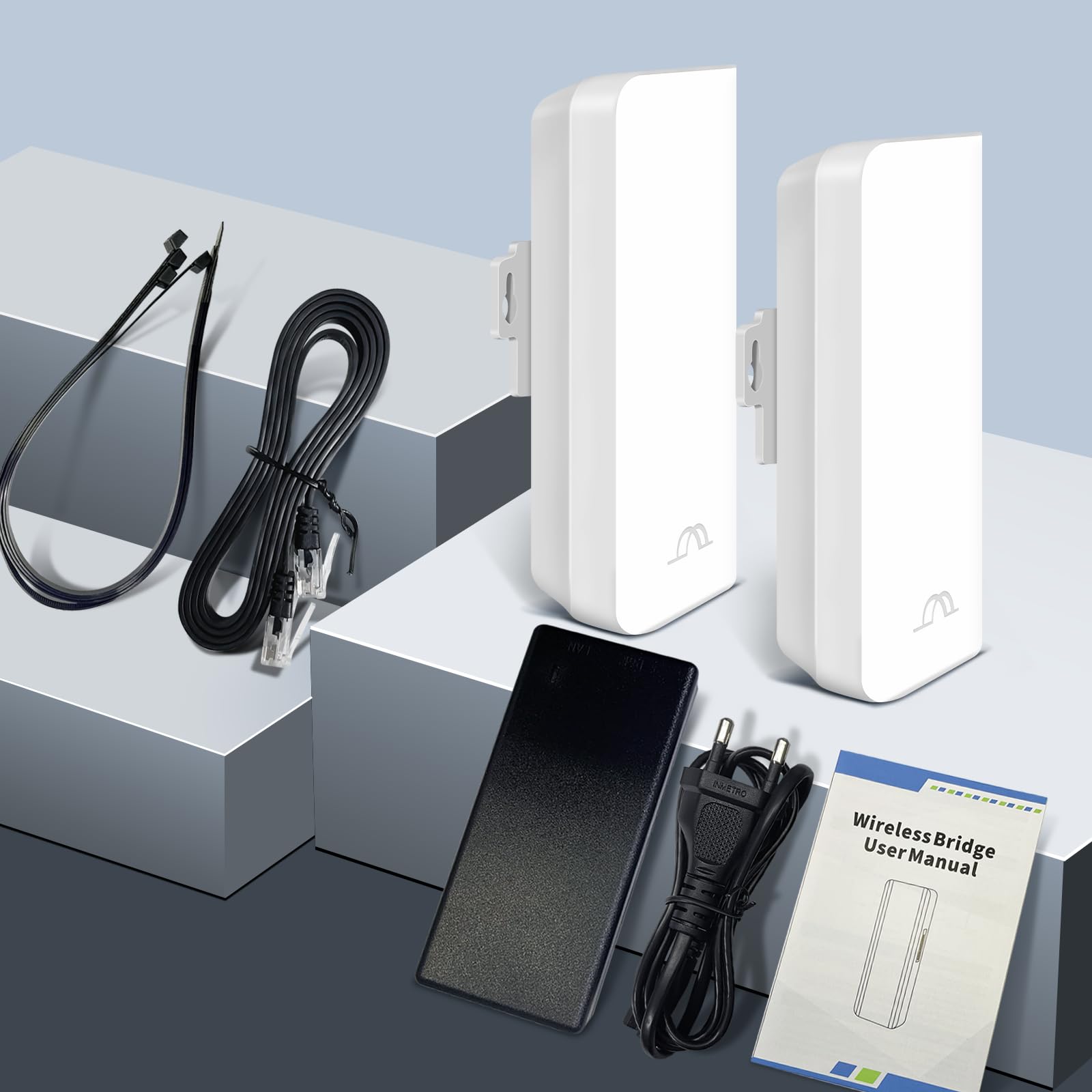 Kit d'extension réseau sans fil point à point extérieur 5,8 GHz 1 km pour ponts PtP / PtMP avec deux ports 100 Mbps adaptateur PoE étanche IP65