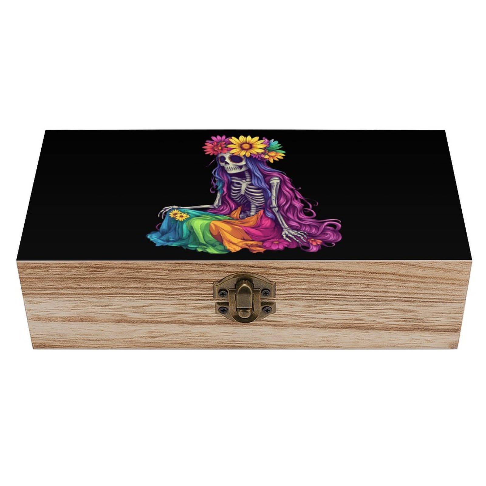 HLBSDM Colorful Skeleton Women Wooden Box with Hinged Lid Decorative Storage Case Container