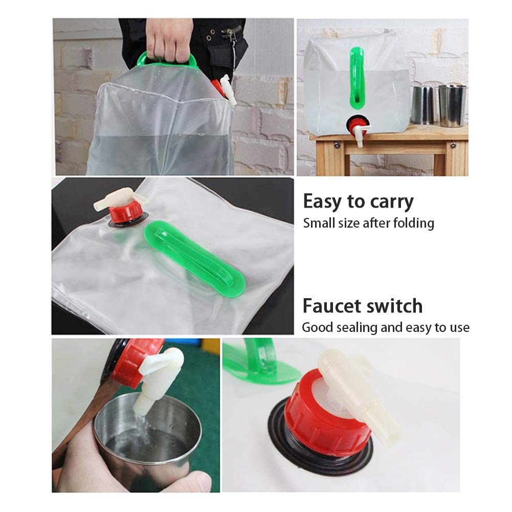 Pilipane 20L Foldable Water Bag with Leakproof Faucet, Portable Folding Bucket for Outdoor BBQ, Lightweight and Space Saving Water Carrier