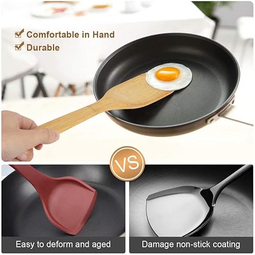 Miniatura 4 de Juego de 6 utensilios de madera de bambú, cuchara de cocina de madera, herramientas de cocina para ollas y sartenes antiadherentes, espátula,