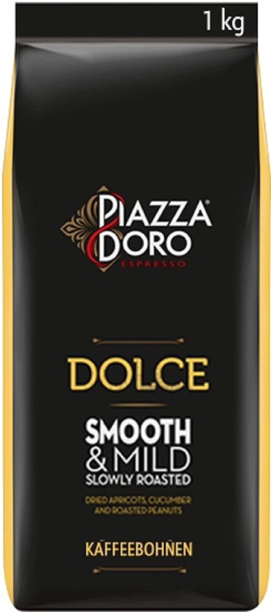 Piazza D'Oro Dolce - Granos de café (1 kg, granos completos, café suave y equilibrado, 100% árabe, ideal para espresso, capuchino, latte macchiato, apto para cafeteras automáticas)