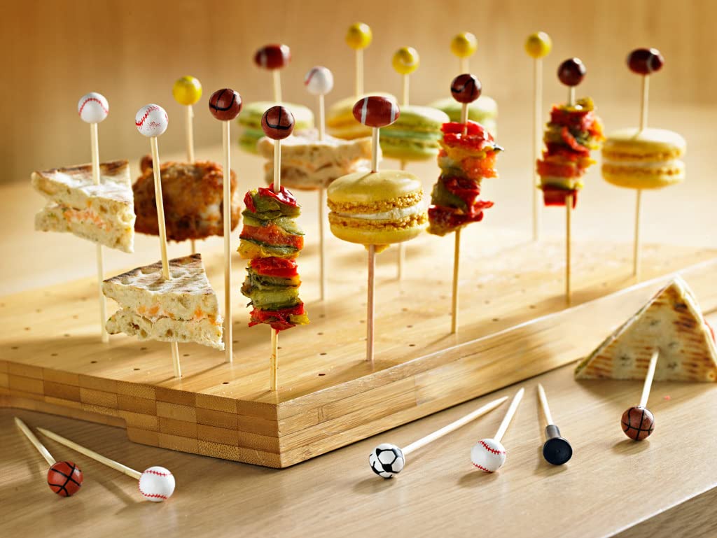 PacknWood Rectangular Bamboo Skewer Display,Skewer Holder Bamboo,Holds 120 Bamboo Skewers/Picks,Bamboo Skewer Stand-Pick Stand Food Display- (13.8" x 9.9")