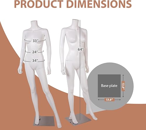 Miniatura 2 de Kinfant Maniquí femenino de 64 pulgadas sin cabeza, maniquí femenino alto de cuerpo completo con base de metal estable, brazos