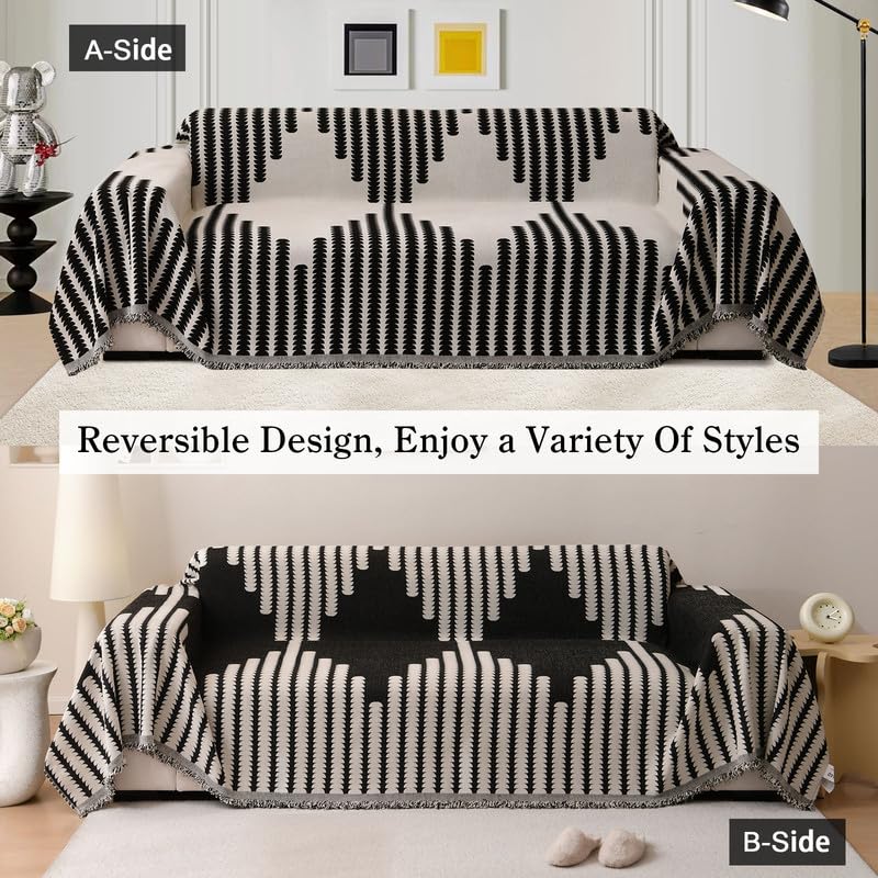 jianyana Sofa Covers Soft Durable Reversible Chenille Sofa Slipcover Couch Covers Modern Plaid Universal Furniture Protector for 1 2 3 4 Seater Sofa Loveseat L-shape Corner Futon Sofas - Image 4