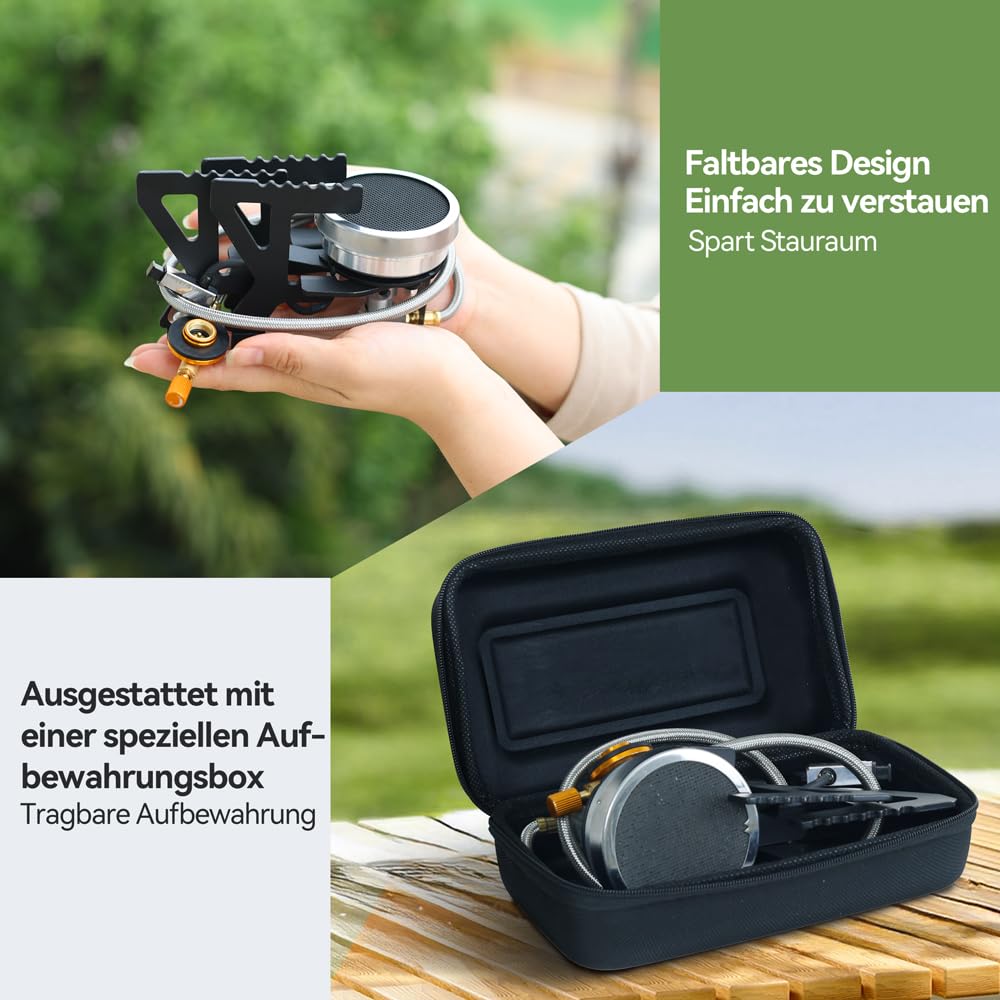REDSUN FD3 Campingkocher Ultraleicht 3,0kW Infrarot Gaskocher Winddichter Outdoorkocher Split-Kocher für Wandern Rucksacktour Wohnmobil Angeln, FD3 Gaskocher + EVA-Tasche + Adapter-Set + Topfträger