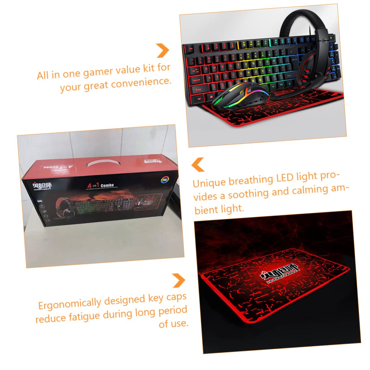 Tappetino Tastiera Ergonomico Luce Colorata E Texture Screpolata Tastiera Mouse Senza Driver Per Ufficio E Gioco in Casa
