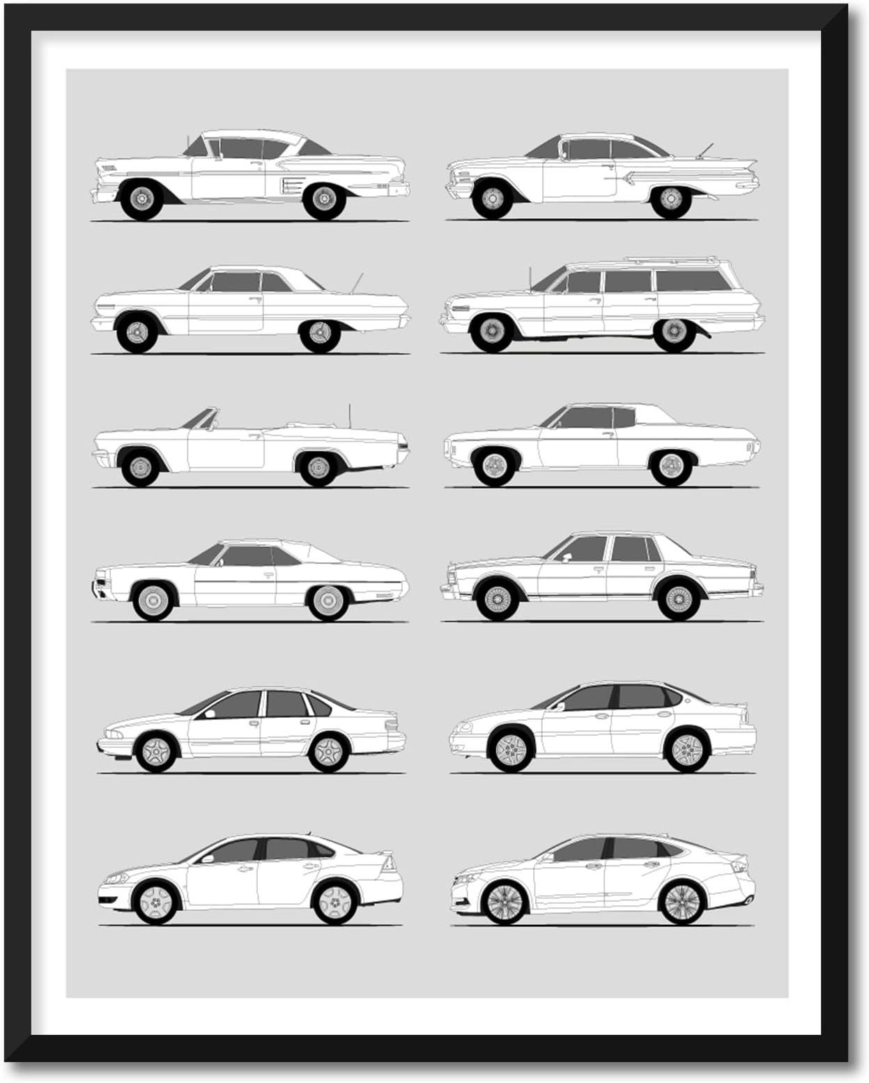 - Idea Network Handmade Poster compatible with Chevy Impala Print Wall Art Handmade Decor of Chevy Impala SS Supercharged Generations History Evolution 16x20 (Unframed) Satin Print