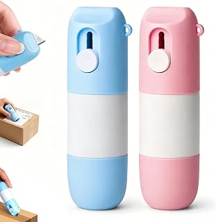 2 Pack Thermal Paper Eraser Pen with Mini Box Cutter – Water-Based Liquid Redacting Marker for Covering Printed Text on Thermal Labels, Shipping Labels, Packages & Mail, Blue & Pink